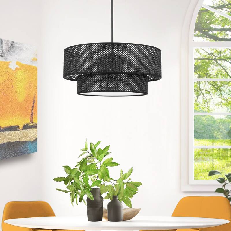 Modern Chandelier 18" 4-Light Black Woven Rattan Shade