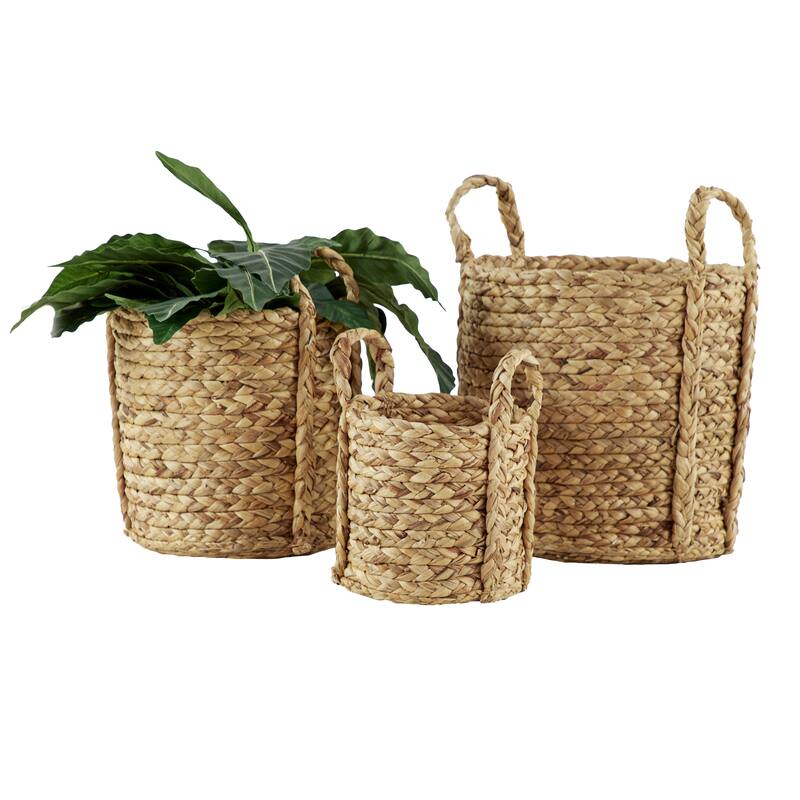 Seagrass Handmade Woven Storage Basket with Extended Handles - Set of 3 Brown - Roche River Decor - 15"W x 15"L x 20"H