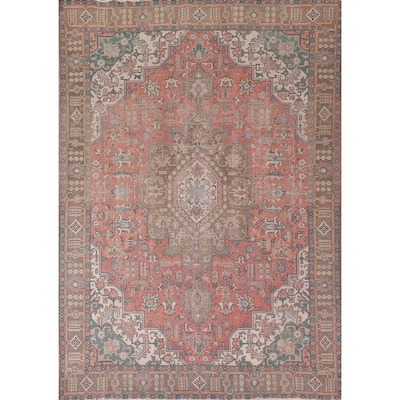 Geometric Pink Tabriz Persian Vintage Area Rug Handmade Wool Carpet - 9'6"x 12'6"