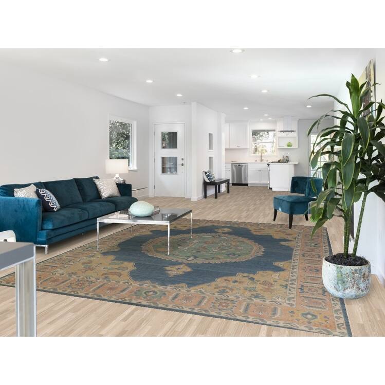 Hand Knotted Oriental 100% Wool Carpet Transitional Medallion Navy Blue & Blues Oushak Area Rug - 10' 1'' X 8' 3''