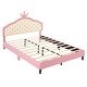 preview thumbnail 15 of 16, Twin/Full Size Upholstered Princess Bed with Crown Shaped Headboard, Lovely PU Leather Platform Bed with Button Tufted Design