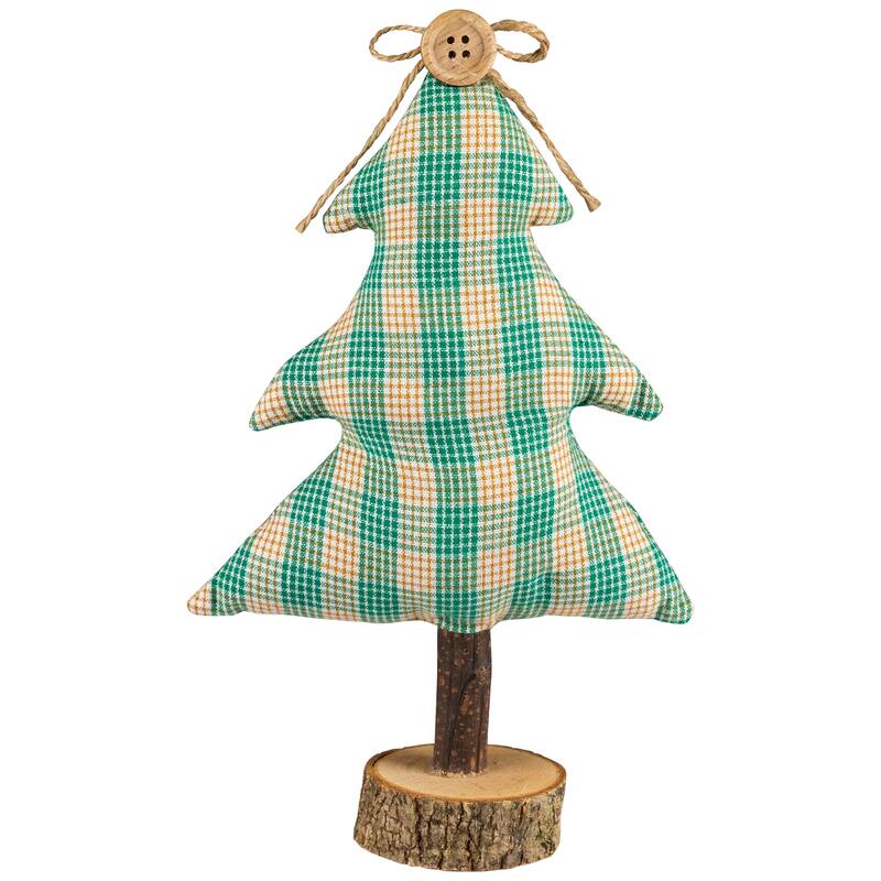 Plush Plaid Tree Christmas Decoration - 9.25" - Green and Beige
