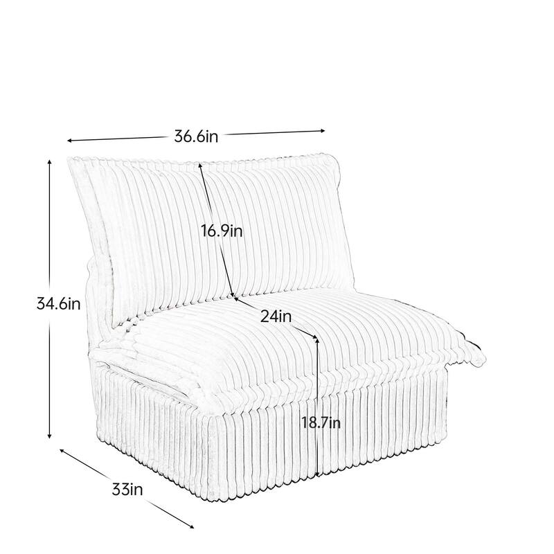 Armless Accent Chair Corduroy Upholstered Single Sofa Chair with Removable, Cover Living Room Reading Chair