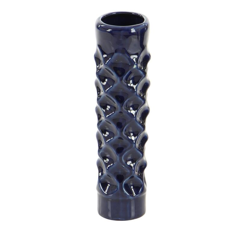 CosmoLiving by Cosmopolitan Sleek Ceramic Glam Vase with Varying Patterns (Set of 3) - Silver, Gold, Dark Blue, White