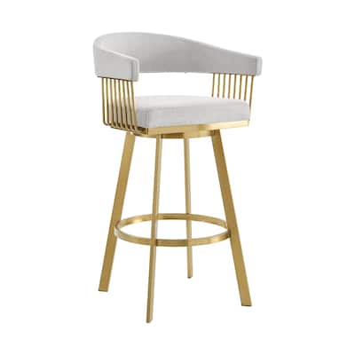 30'' Contemporary Silver Fabric Swivel Bar Stool with Low Back & Gold Stainless Steel Arms - 21" x 22" x 38"