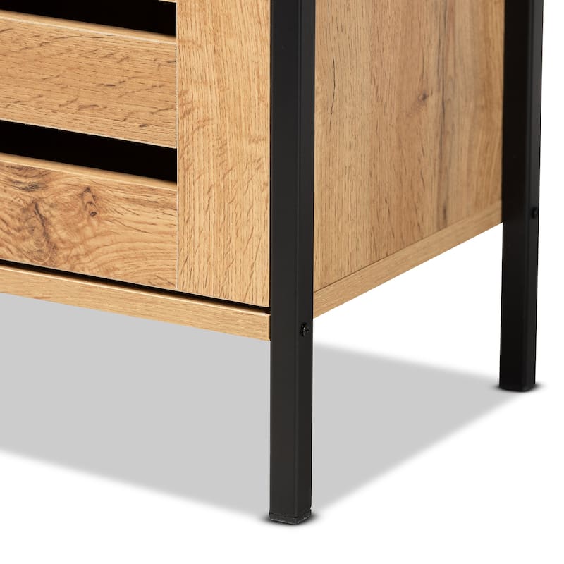 Vander Modern Oak Brown Wood and Black Metal 1-Door Shoe Cabinet