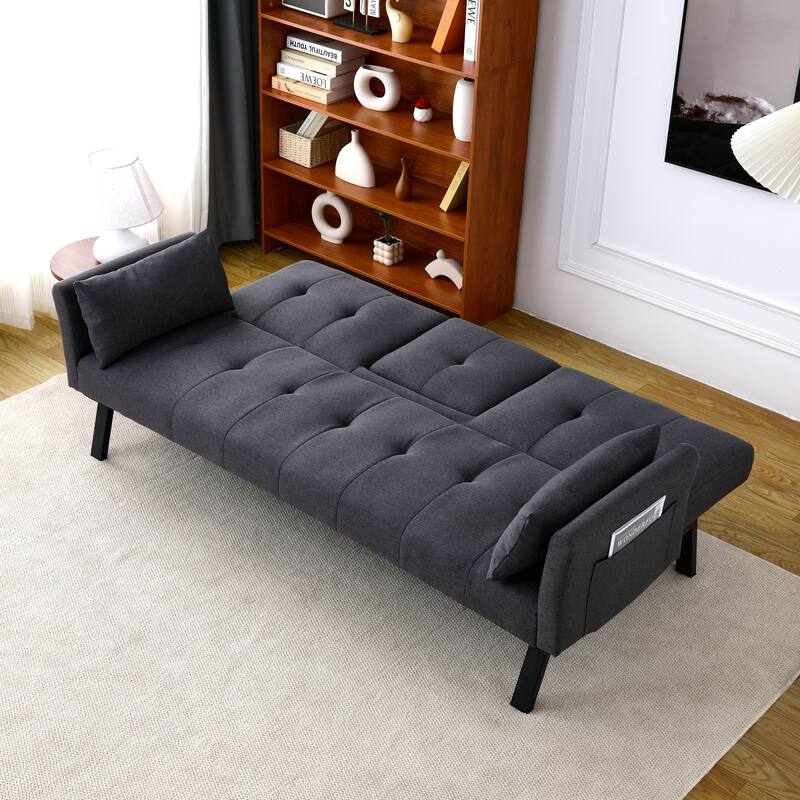70-inch multi-functional cotton and linen sofa bed: foldable + cup holder + side storage