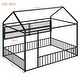preview thumbnail 3 of 40, Full Size Metal Bed House Bed Frame with Fence and Four Metal Grid Shelves