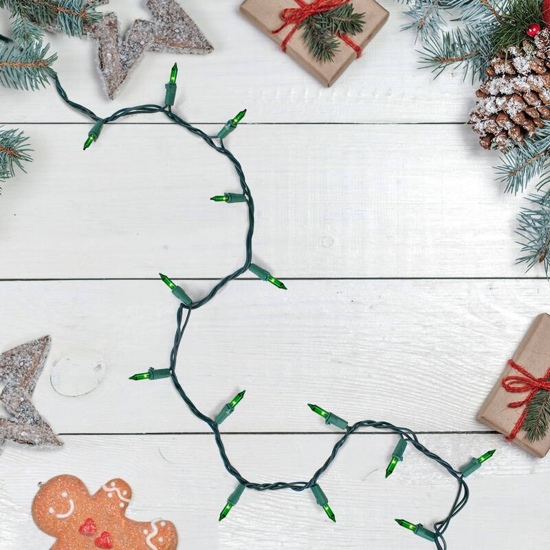50-Count Green Mini Christmas Light Set - 10' - Green Wire