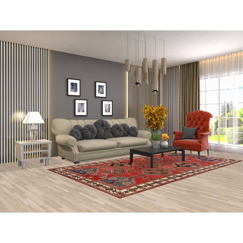 Hand Knotted Oriental 100% Wool Carpet Traditional Tribal Red Shiraz Area Rug - 9' 5'' X 5' 3''