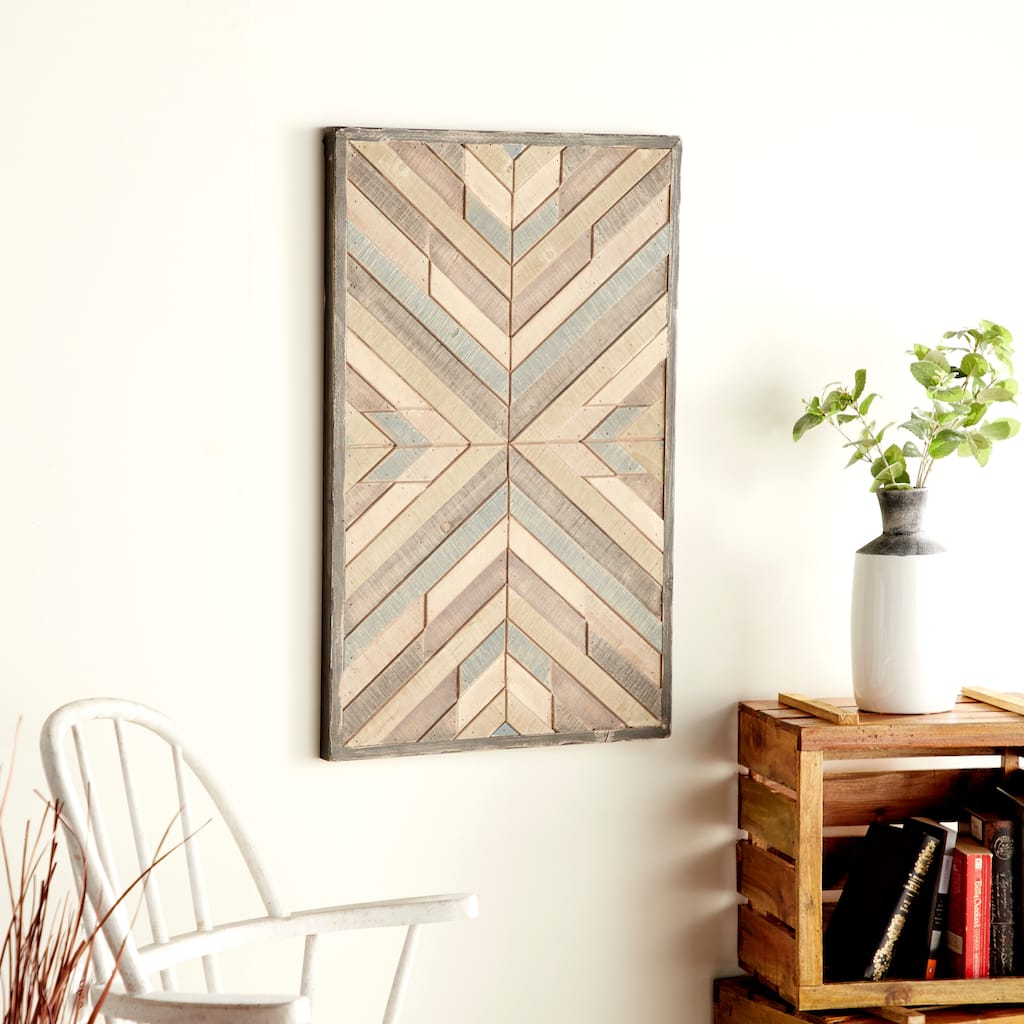 Multi Colored Wood Handmade Southwestern Inspired Arrow Panel Geometric Home Wall Decor with Blue Tones