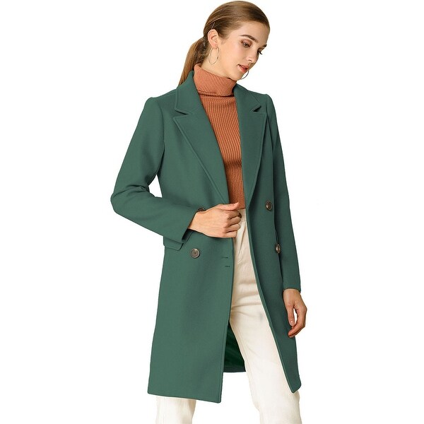 Women Notch Lapel Double Breasted Belted Mid Long Outwear Winter Coat. Opens flyout.