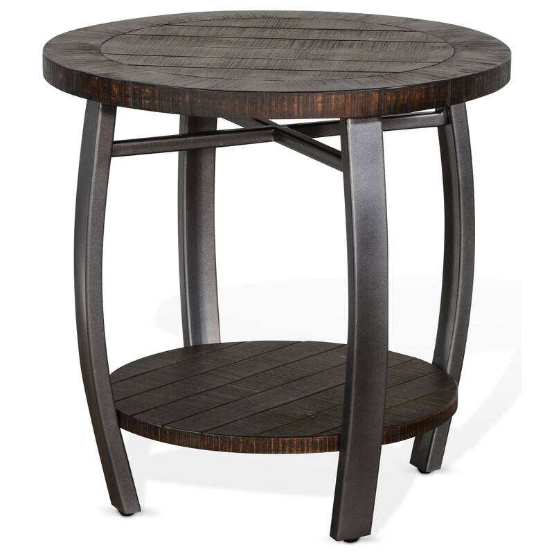 24 in. Dark Brown Round Wood End Table, Sturdy Build End Side Table for Living Rooms