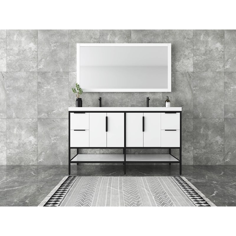 Maria 60" Freestanding Vanity with Reinforced Acrylic Sink - White - Glossy