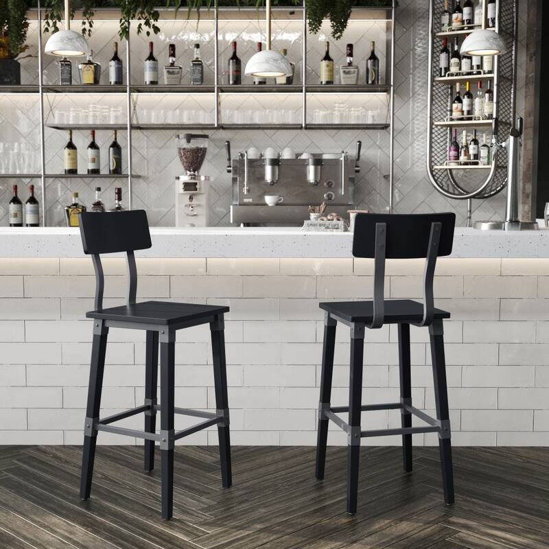 2 Pack Commercial Grade Rustic Industrial Style Wood Dining Barstool