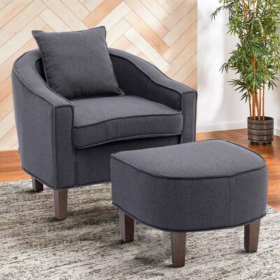 Modern Stylish Upholstered Accent Armchair with an Ottoman
