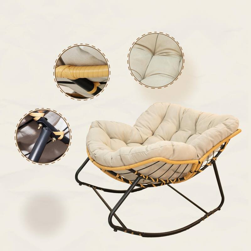 Patio Egg Rocking Chair, Rattan Wicker Lounge Chair, Modern Royal Chair for Bedroom, Living Room, Porch, Garden