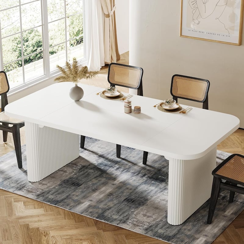 62-Inch Wood Dining Table for 4-6 People Modern Rectangular Kitchen Table for Dining Room Living Room