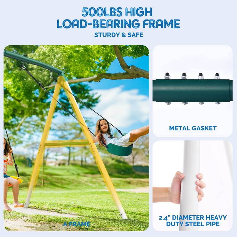 7.6' Heavy Duty Tall Swing Sets for Backyard for Kids with Spider Web Saucer Swing , Belt Swings