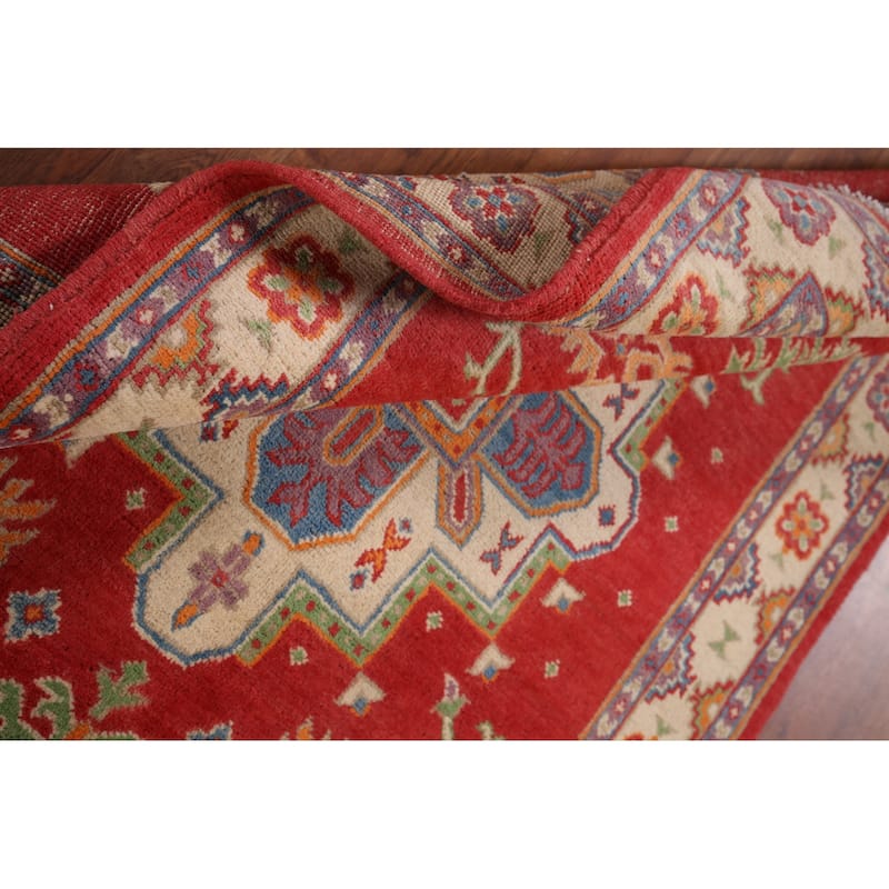 Geometric Kazak Accent Rug Hand-Knotted Traditional Wool Carpet - 3'5" x 5'2"