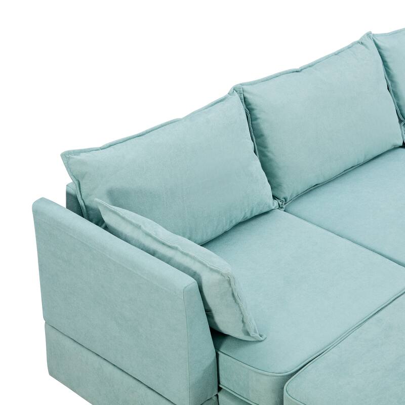 Green 115.1" Large U-Shaped 6-Seat Modular Sofa