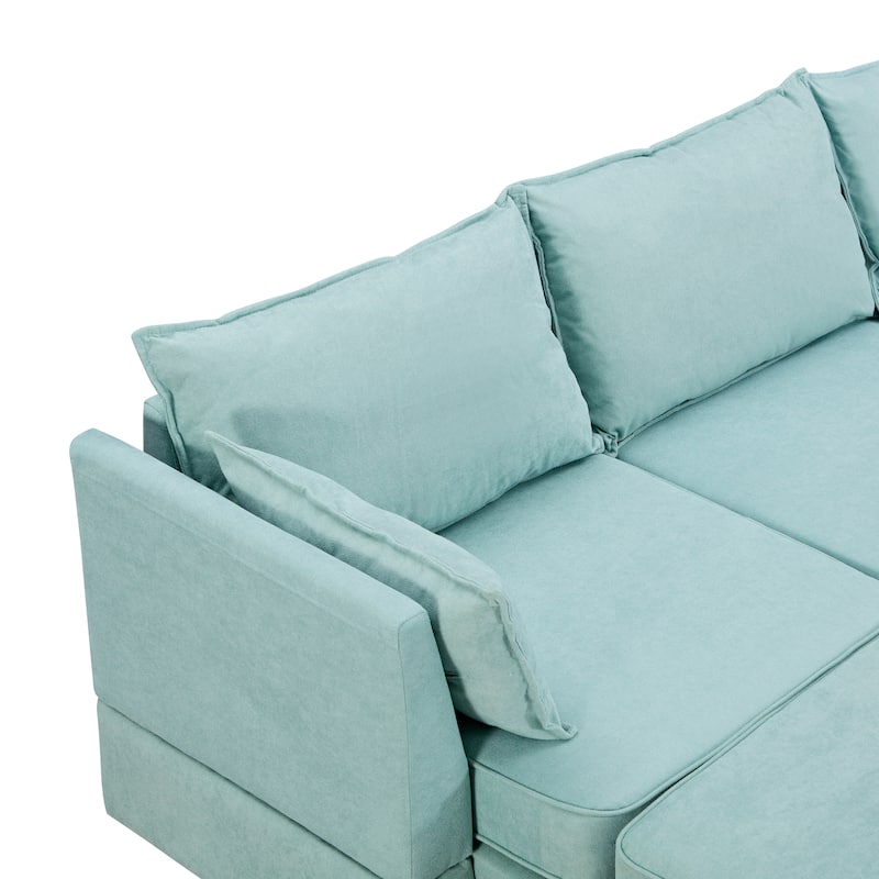 Modern Large U-Shape Convertible Sofa Bed, Reversible Chaise, Light Green Linen, 115x59x31 inches
