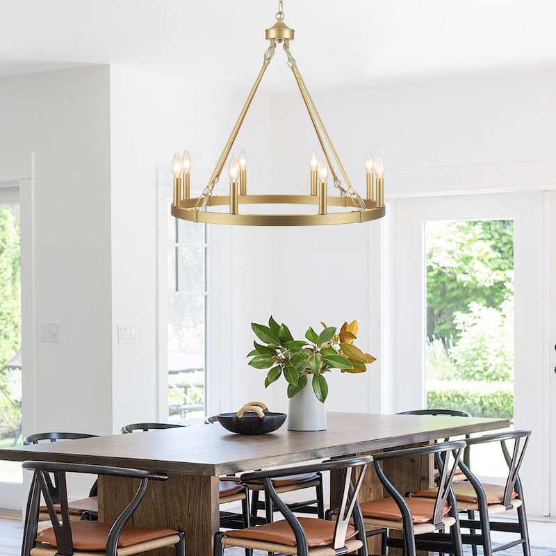 25.98" Wide 8-Light Farmhouse Chandelier, Wagon Wheel Chandelier for Dining Room Living Room Bedroom Kitchen