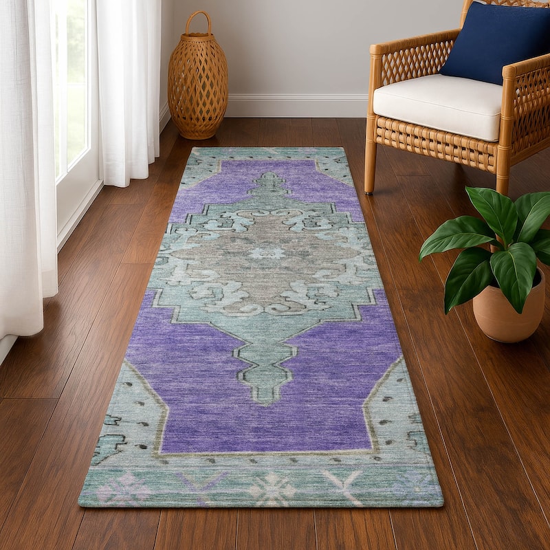 Premium Washable Super Soft Vintage Traditional Mayfield Rug - Purple - 2'3" x 7'6"