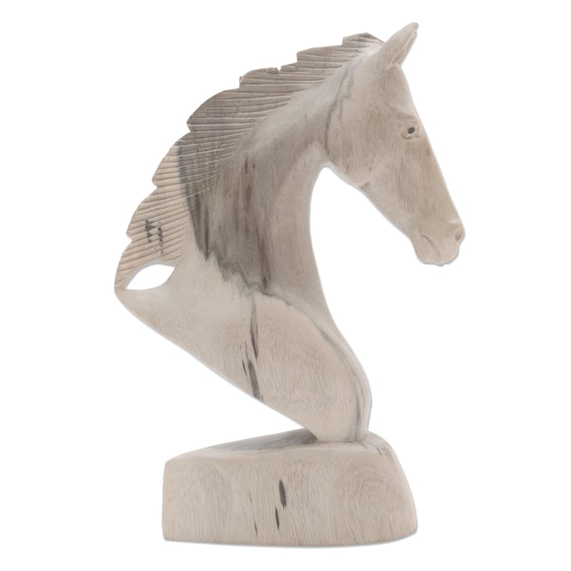 NOVICA Hibiscus wood statuette, 'Proud Horse' - 7.75" H x 2" W x 5.5" D