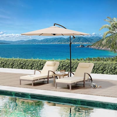Outdoor Chaise Lounge Set of 2, PE Rattan Wicker