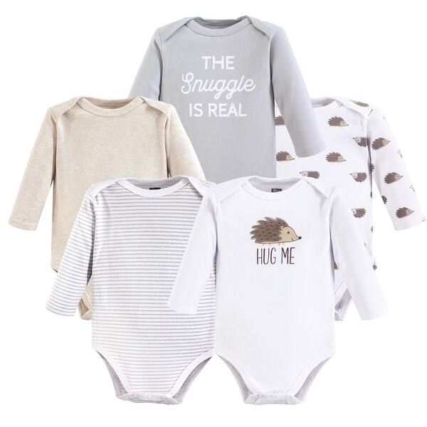 slide 1 of 1, Hudson Baby Cotton Long-Sleeve Bodysuits 5pk, Hedgehog 0-3 Months - Hedgehog 5-Pack