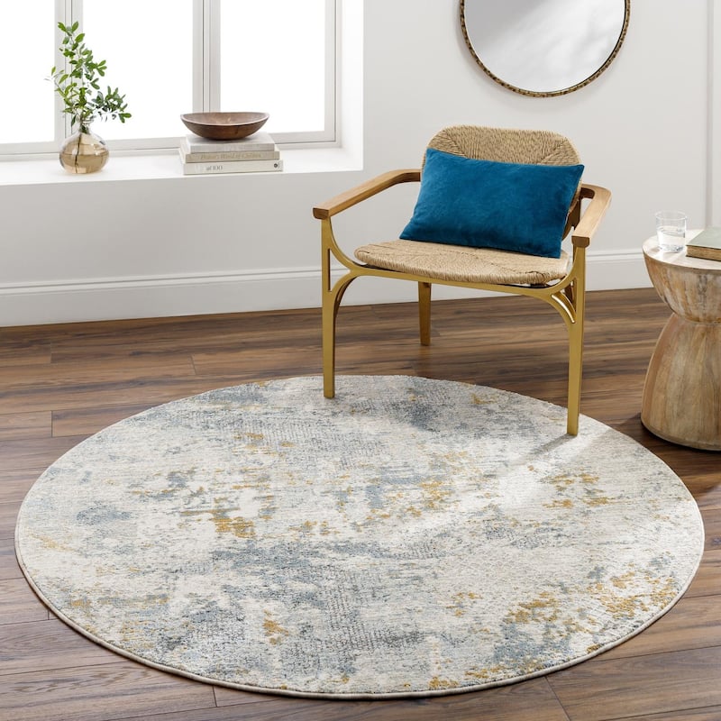 Livabliss Mid-Century Modern Dresden Diamond Area Rug - 7'10" x 7'10" Round - Taupe/Blue