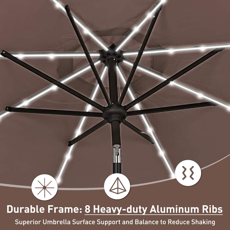 Ainfox 10ft Solar Patio Umbrella 40 LED Lighted and Umbrella Base, Strip Lights Outdoor Market Table Umbrella