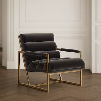 Modrest Anton Modern Grey Velvet & Brass Accent Chair