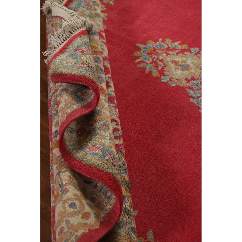 Hand Knotted Oriental 100% Wool Carpet Traditional Floral Pink Kerman Area Rug - 11' 11'' X 8' 6''