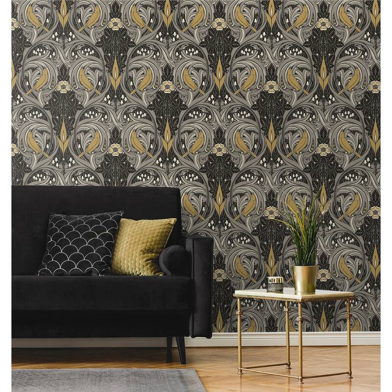 Seabrook Designs Bird Scroll Nonwoven Unpasted Wallpaper