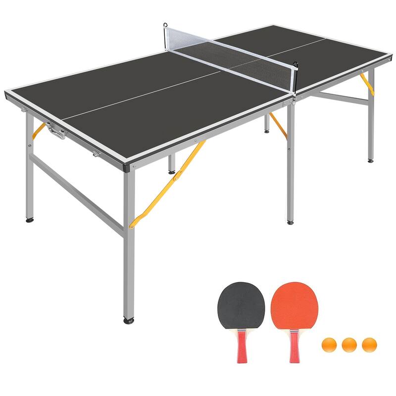 Table Tennis Foldable Ping Pong Table Set with 2 Paddles&3 Balls - 72"L x 36"W x 30"H - Black