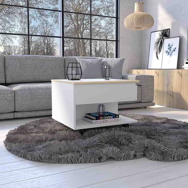 Living Room Storage Table With Pulley - White