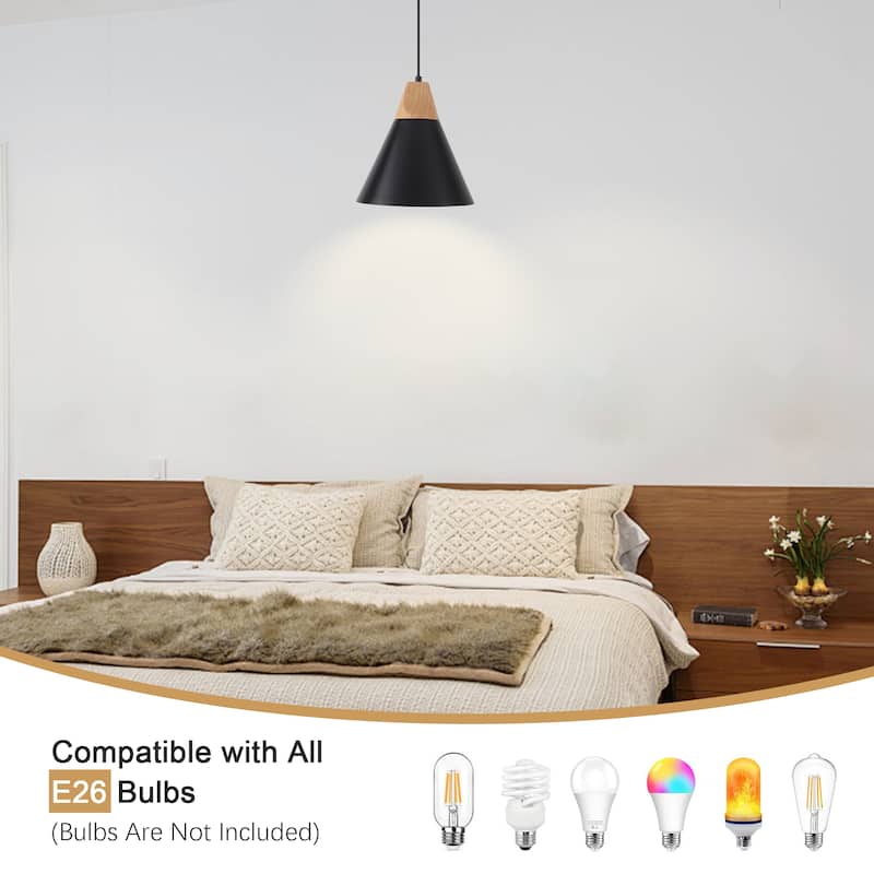 Farmhouse Pendant Light Fixture with Wood and Metal for Kitchen, Hallway,Living Room