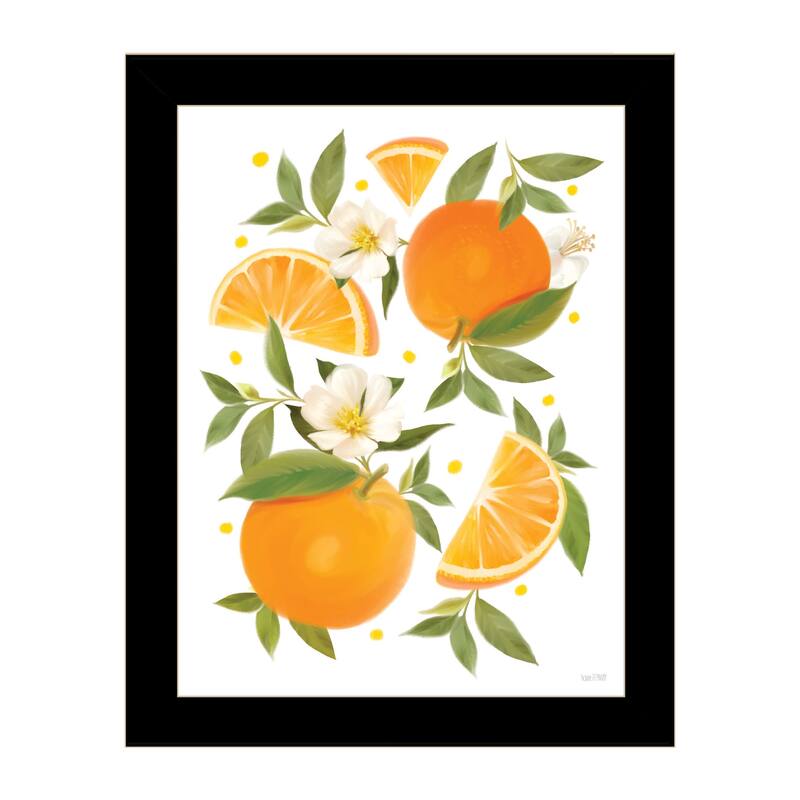 TrendyDecor4U Contemporary "Citrus Orange Botanical" Framed Print Wall Art - Black