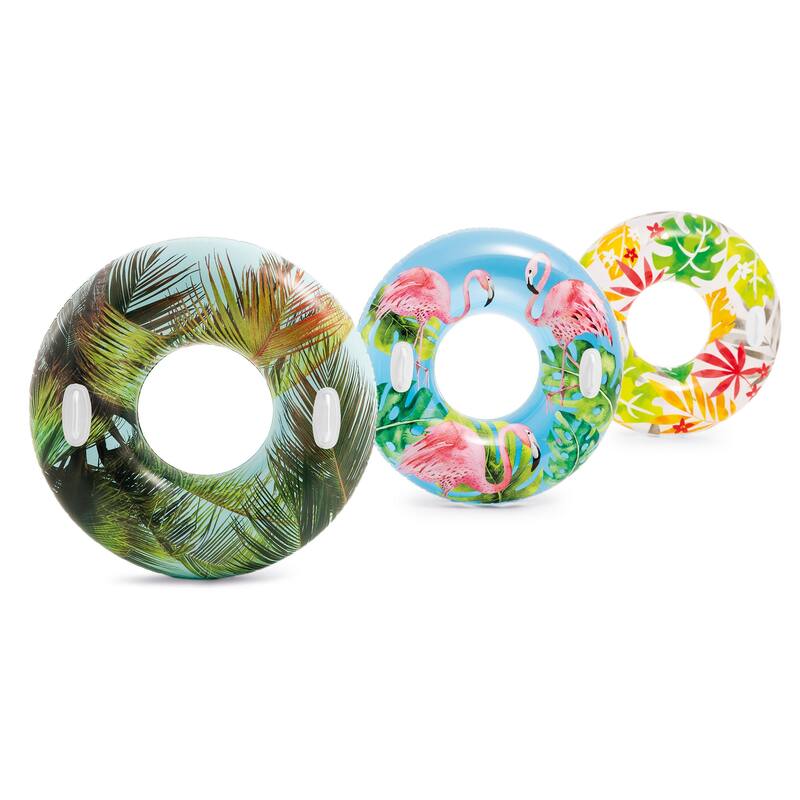 Intex 58263EP Groovy Color Inflatable Tropical Flower Transparent Tube Raft - 4.4