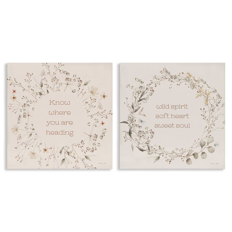 Stupell Inspiring Soft Wreaths with Phrases Canvas Wall Art Design By Susan Ball (Set of 2) - 24 x 24