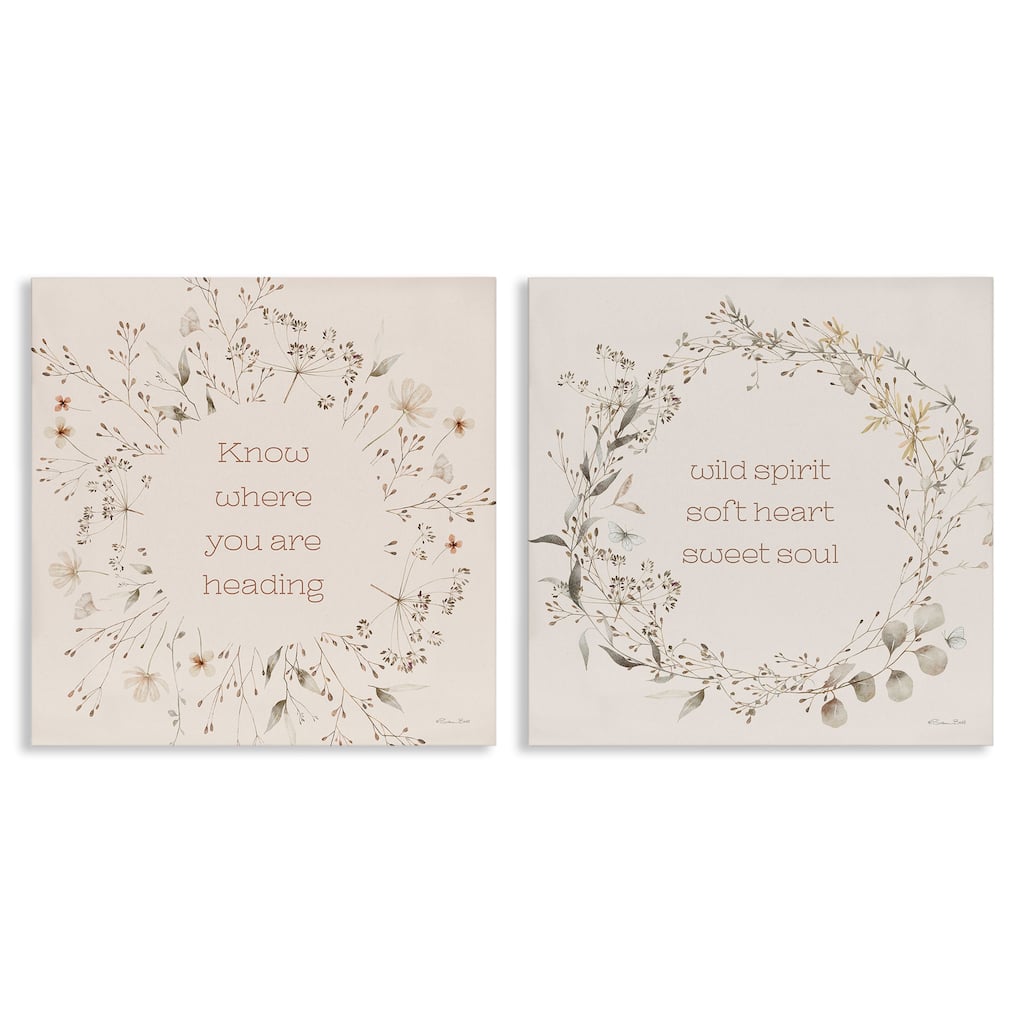 Stupell Inspiring Soft Wreaths with Phrases Canvas Wall Art Design By Susan Ball (Set of 2)