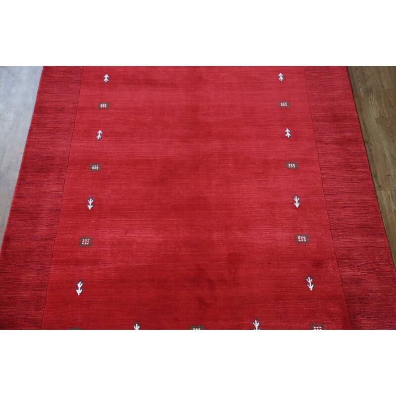 Hand Knotted Oriental 100% Wool Carpet Tribal Tribal Red Gabbeh Area Rug - 7' 6'' X 5' 4''