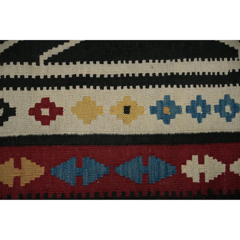 Hand Woven Oriental 100% Wool Carpet Southwestern Tribal Black Kilim Runner Rug - 9' 11'' X 3' 2''