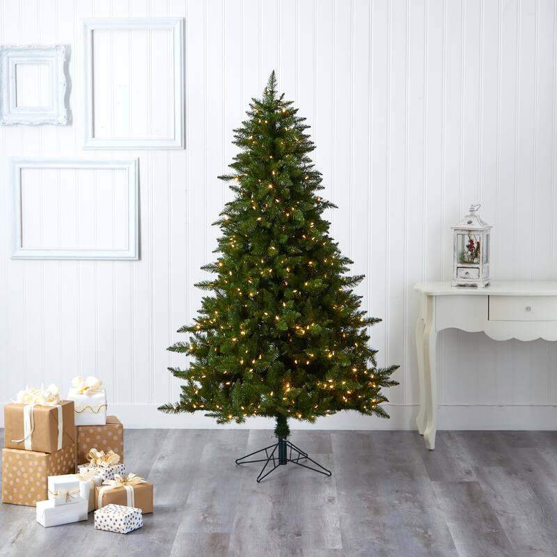 6.5' Pre-Lit Multifunction Vermont Spruce Artificial Christmas Tree, Multicolor LED Lights - 6.5 Foot