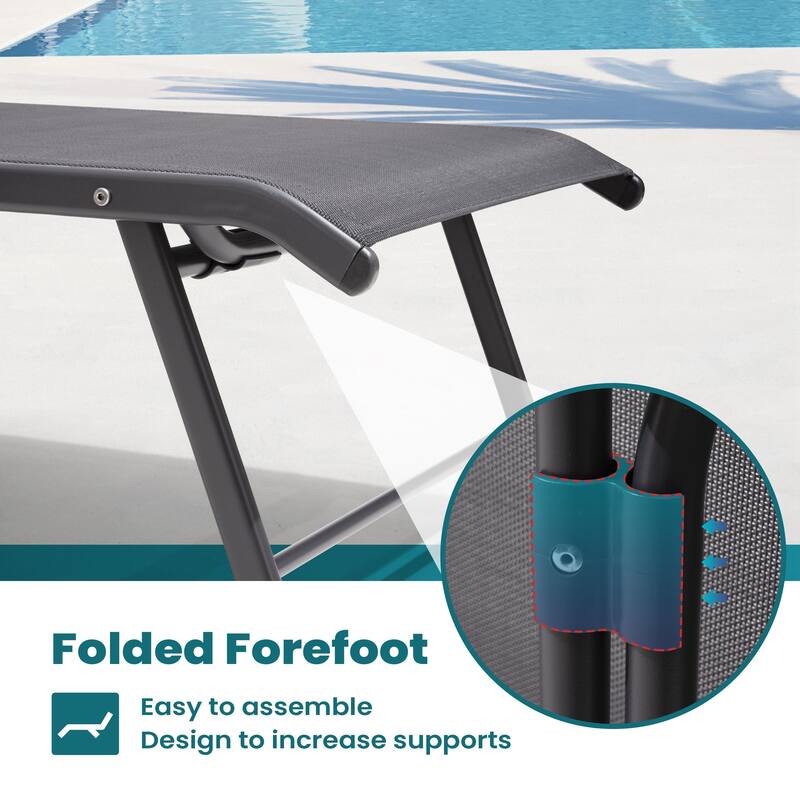 Pellebant Outdoor Lounge Chair Aluminum Adjustable Backrest with side table