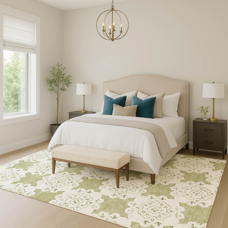 Machine Washable Indoor/ Outdoor Global Motif Chantille Rug