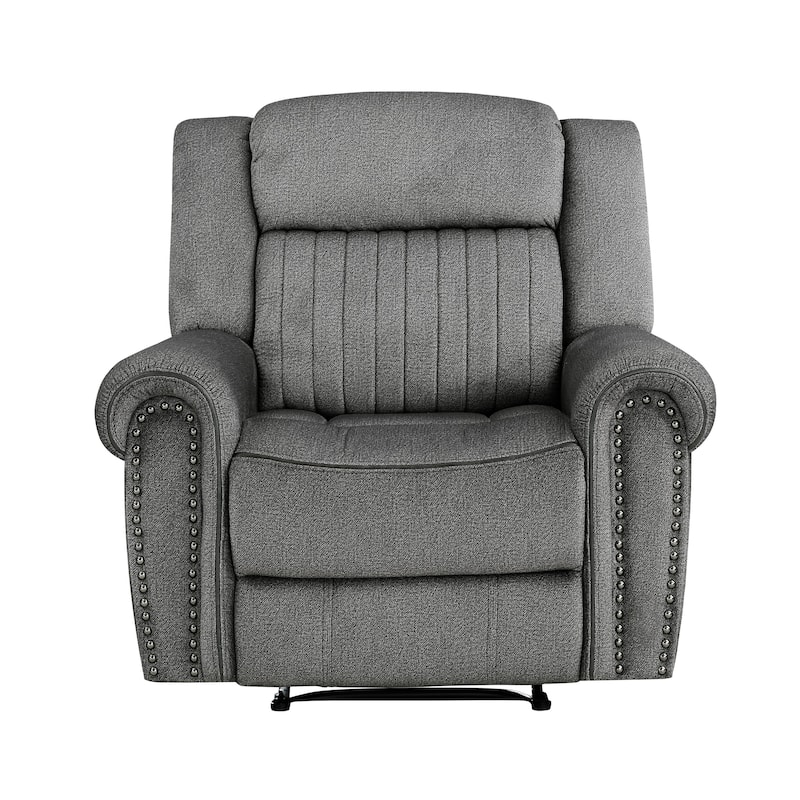Ben 38 Inch Manual Recliner Chair, Gray Microfiber, Plush Foam, Solid Wood