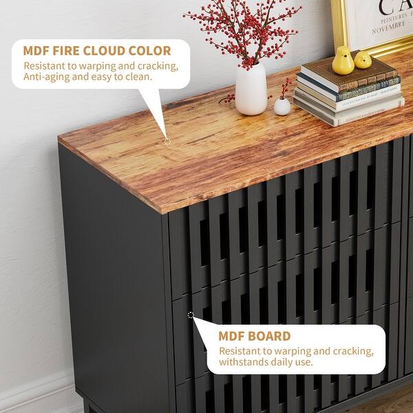 6-Drawer Dresser with Slatted Grille Striped Drawers, Modern Storage Cabinet, Black+Brown - Bed Bath & Beyond - 42318292 6-Drawer Dresser with Slatted Grille Striped Drawers, Modern Storage Cabinet, Black+Brown - Bed Bath & Beyond - 42318292